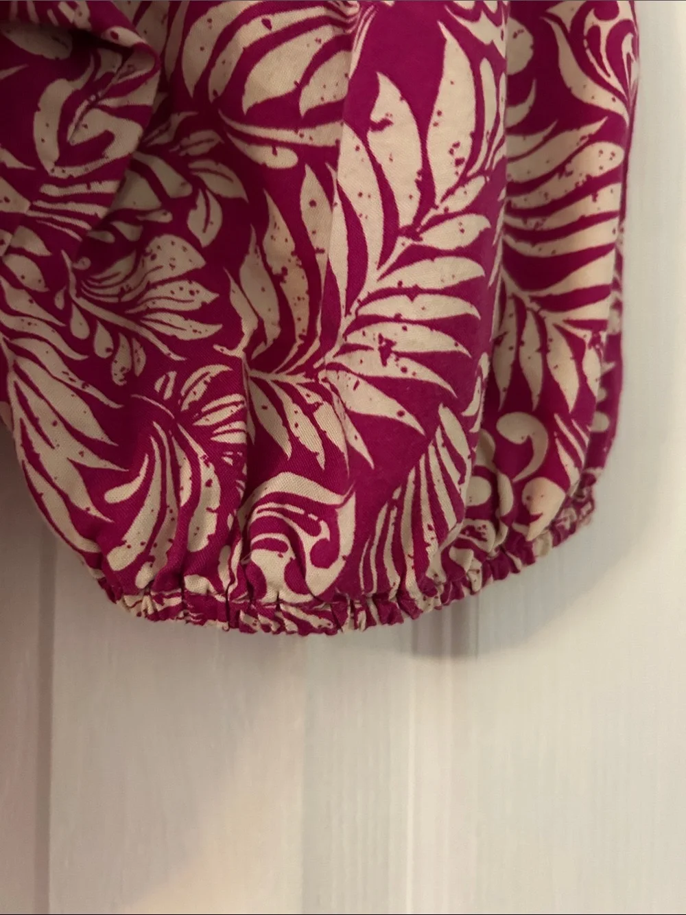 LOFT Magenta Floral Peasant Top with Embroidered Center Panel
